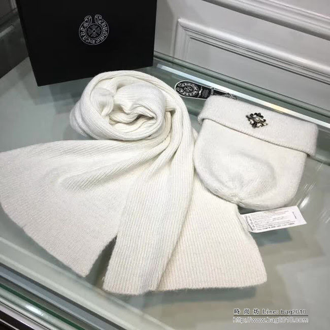 克羅心Chrome Hearts 2018早秋 情侶款加厚羊毛圍巾帽子套裝 男女同款 LLWJ8604